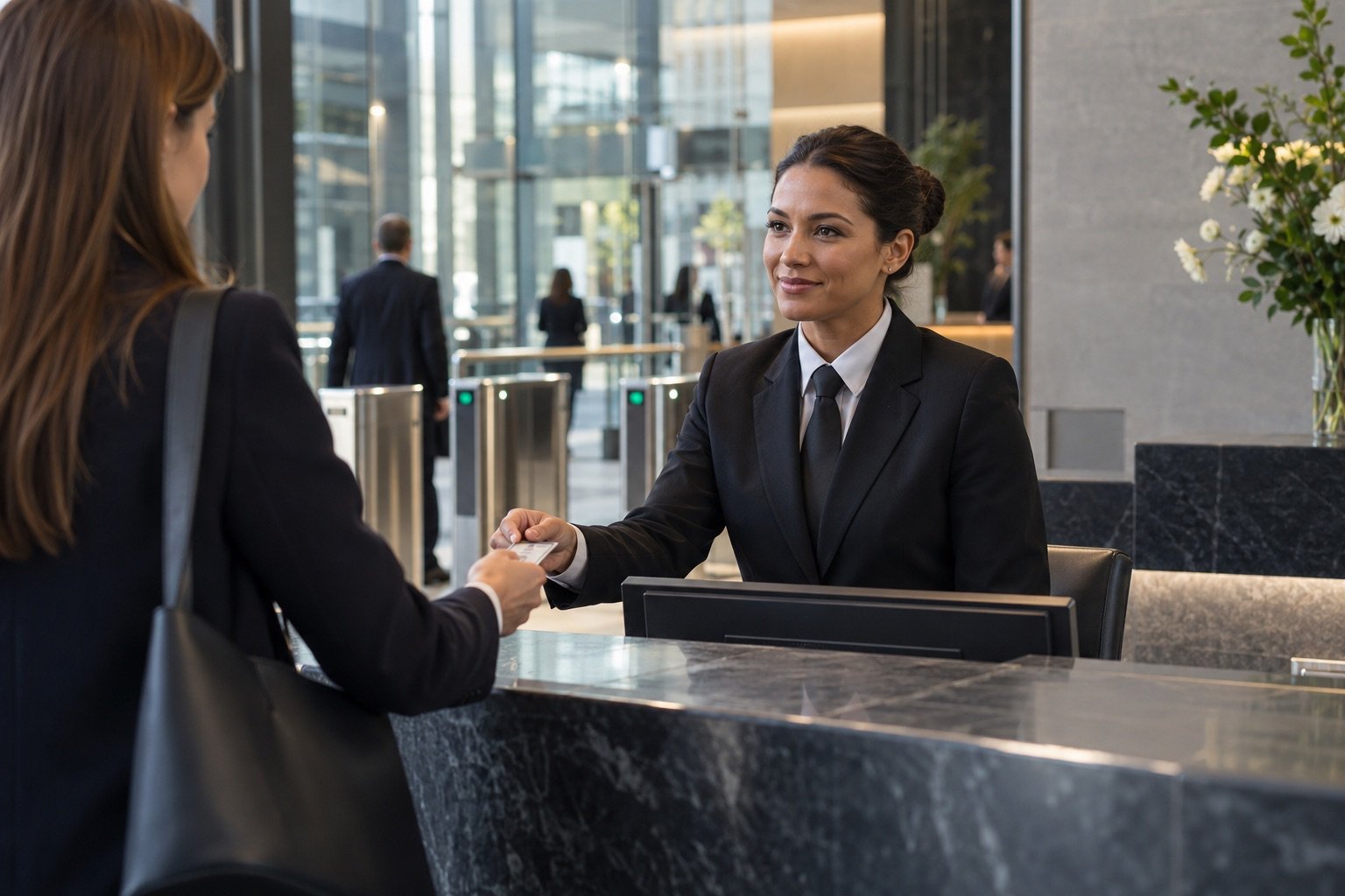 Security officer at an office reception